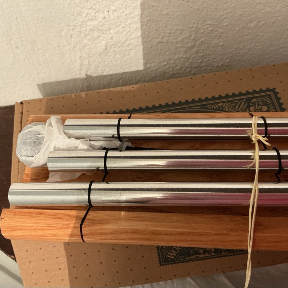 TWO Woodstock Silver Wind Chime with Wooden bottom.
